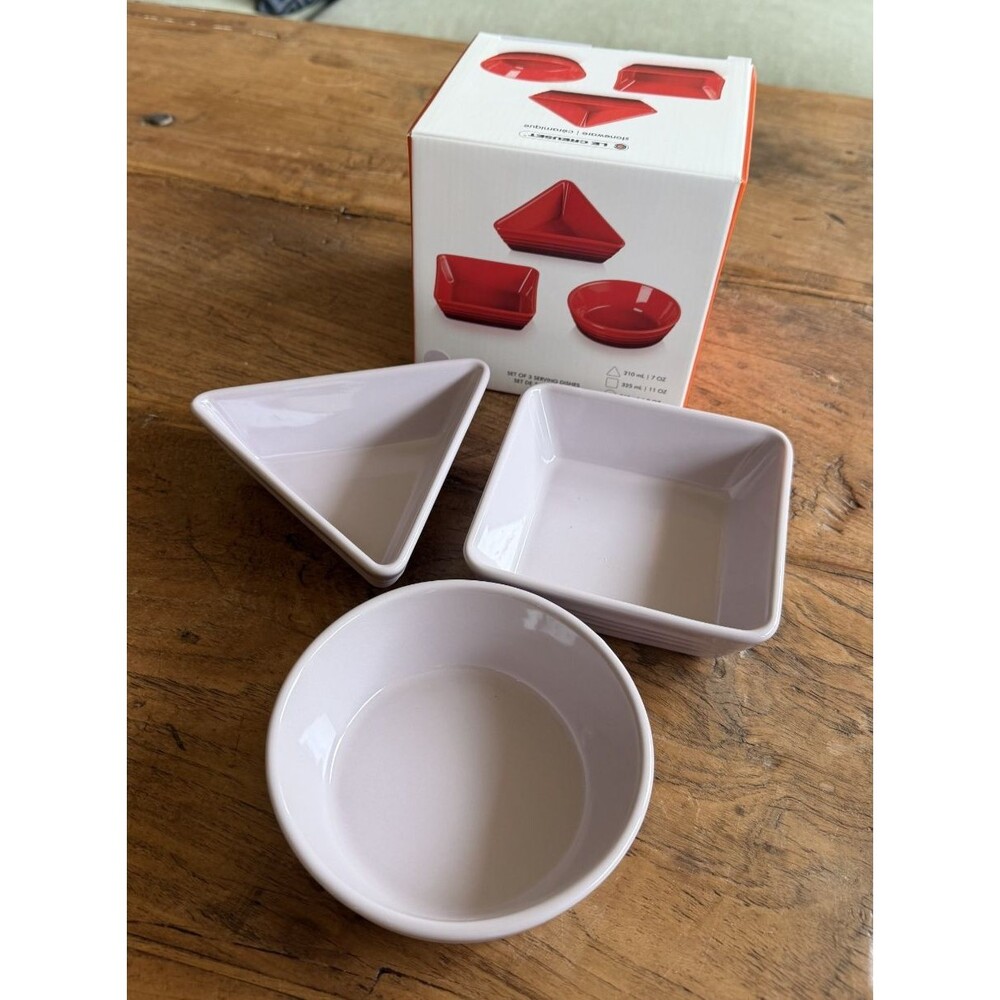 Le Creuset Stoneware Geometric Tapas Serving Dishes Set of 3 Shallot Pink NEW